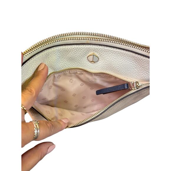 Kate Spade Polly Medium Crossbody Bag Pebbled Leather Blush White Navy Strap - Picture 7 of 11